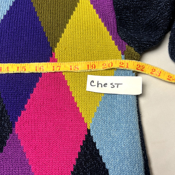 Vtg Liz & Co Medium 90's Retro Sweater Diamond Argyle Multicolor Festival Preppy - Picture 7 of 11
